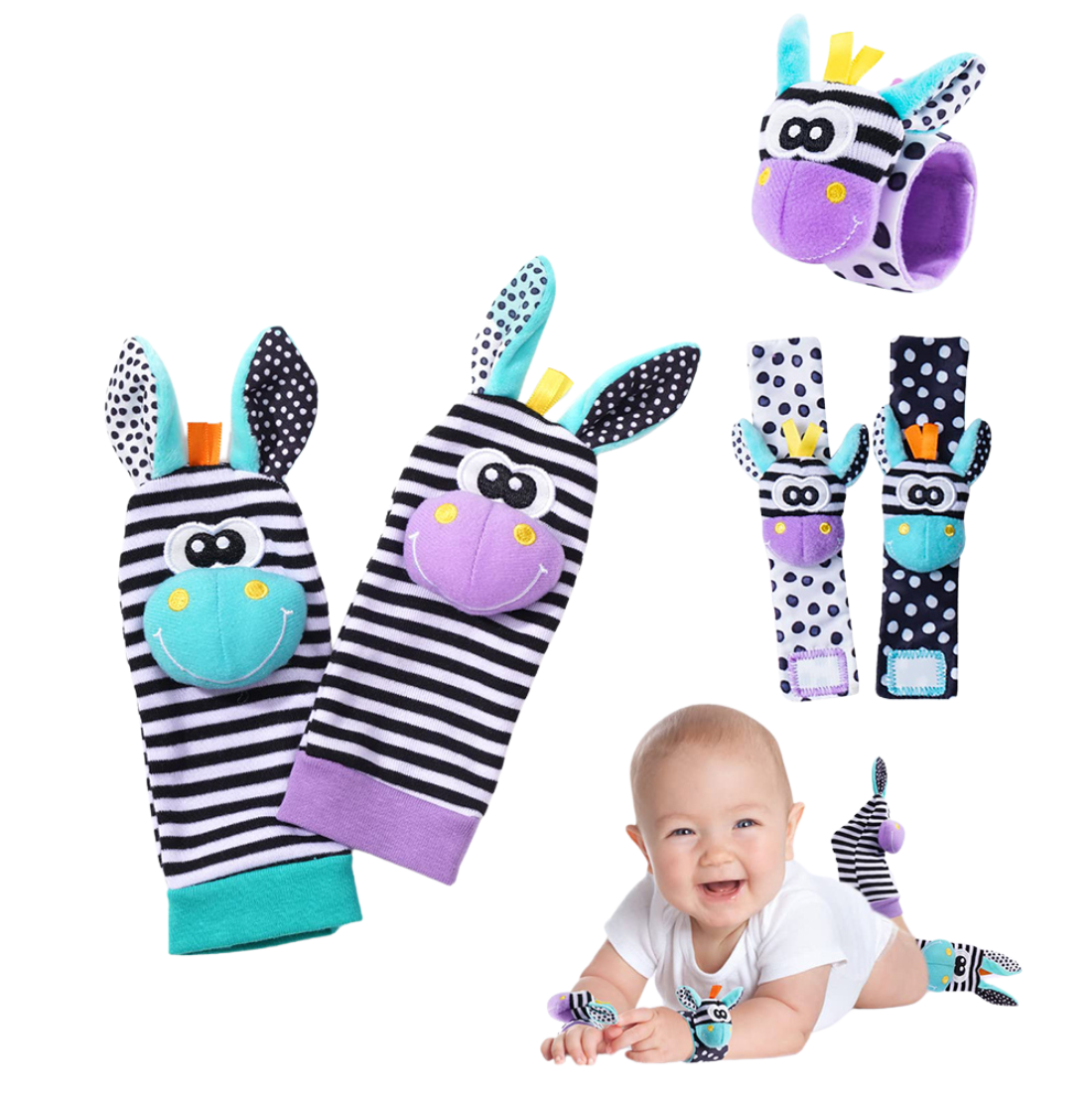 Set de medias y muñequeras sensoriales con sonajero
