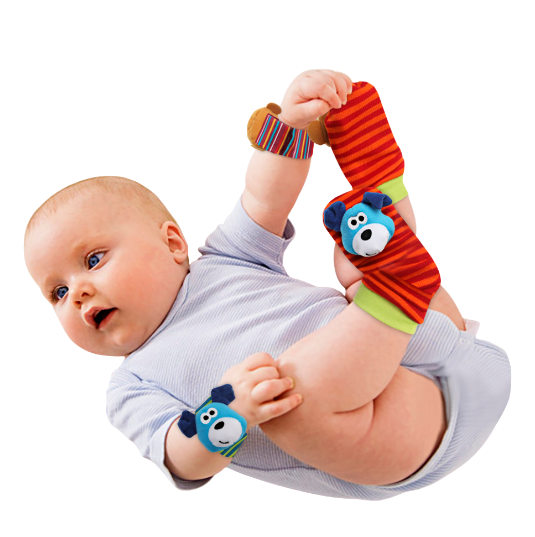 Set sensorial de medias y muñequeras con sonajero