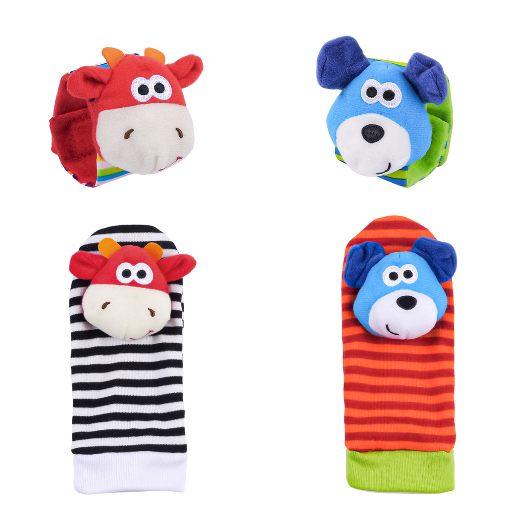 Set sensorial de medias y muñequeras con sonajero