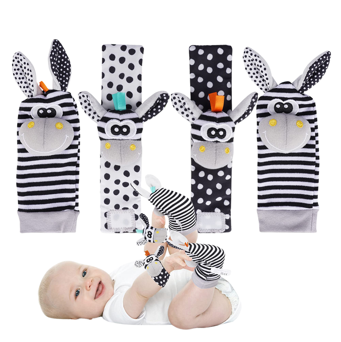 Set sensorial de medias y muñequeras con sonajero