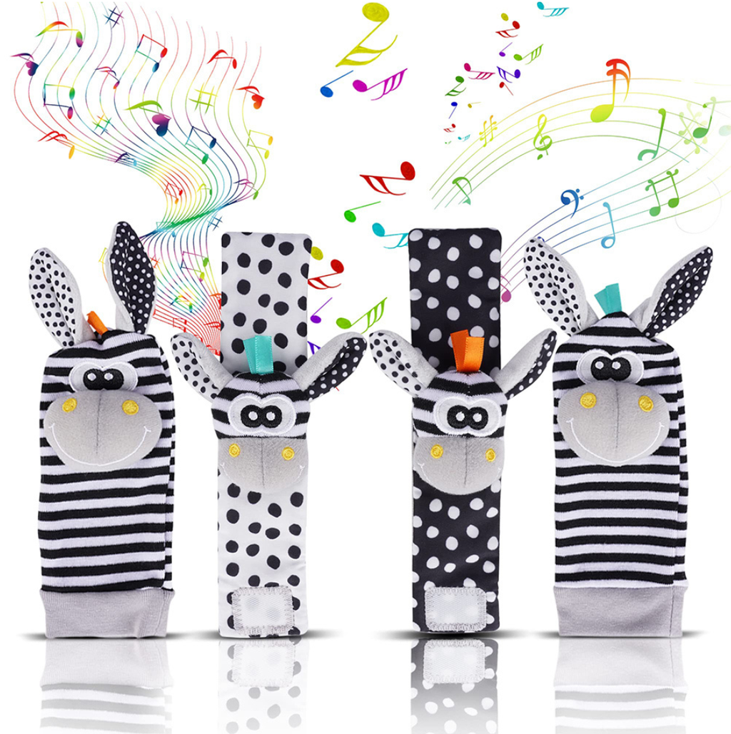 Set sensorial de medias y muñequeras con sonajero