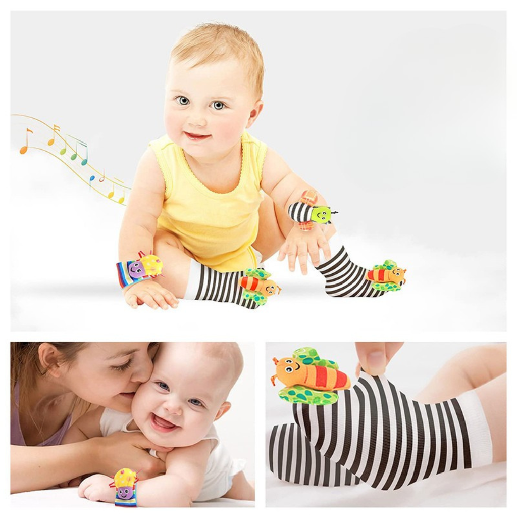 Set sensorial de medias y  muñequeras con sonajero