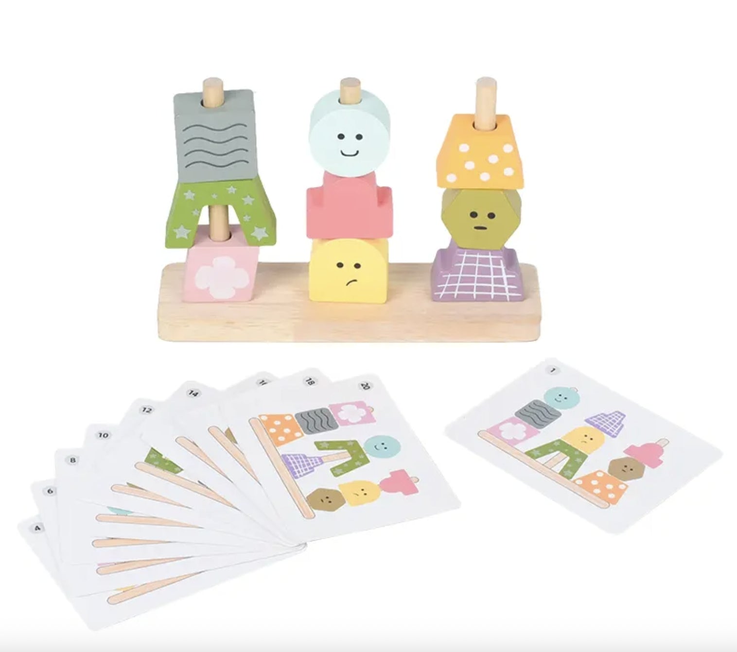 Bloques apilables de madera con cartas