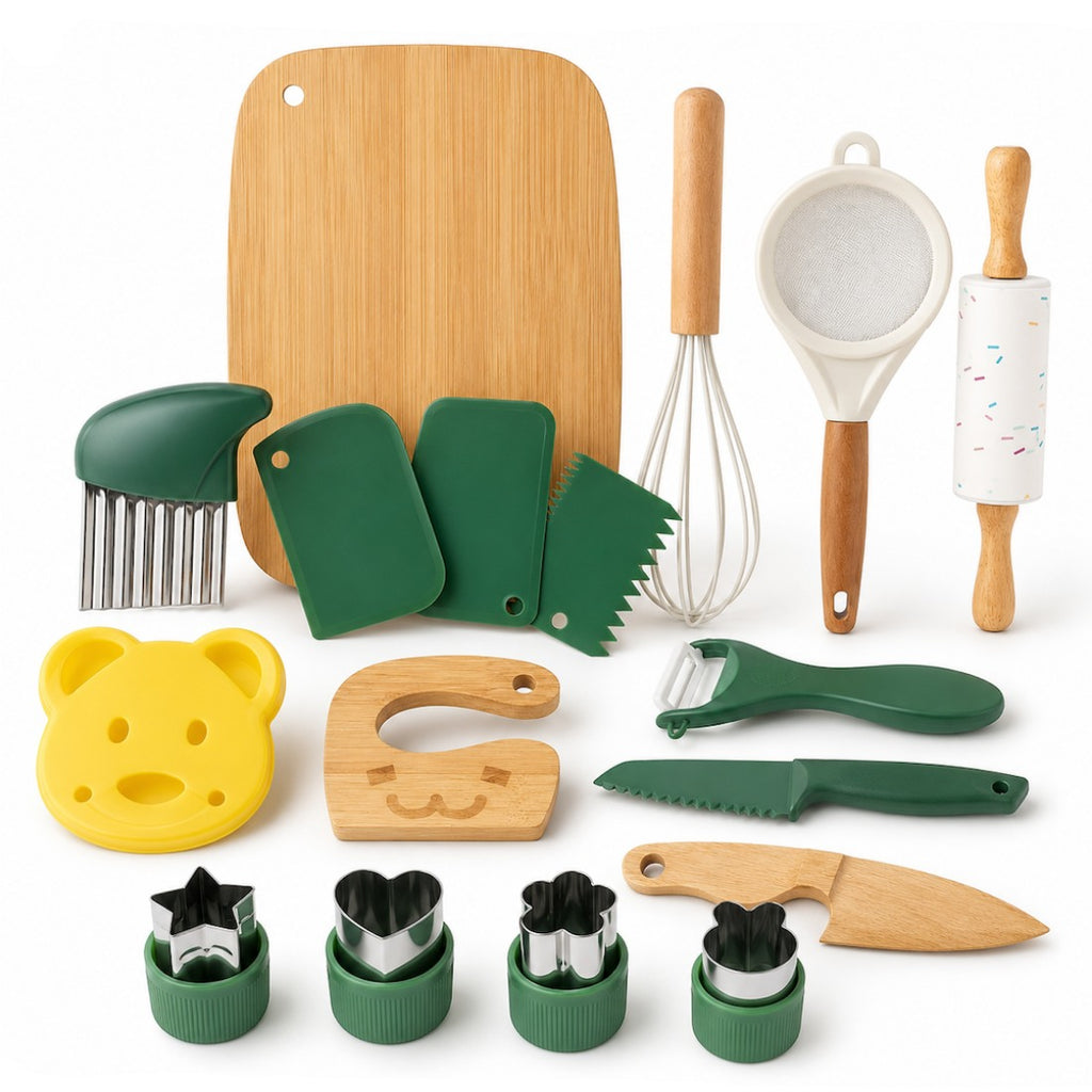 Juego de cocina con accesorios de madera para niños