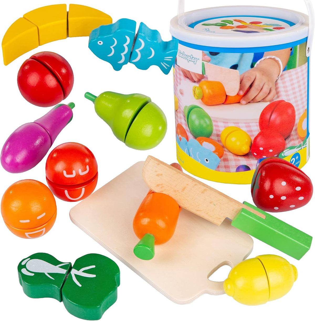 Balde de frutas de madera para cortar