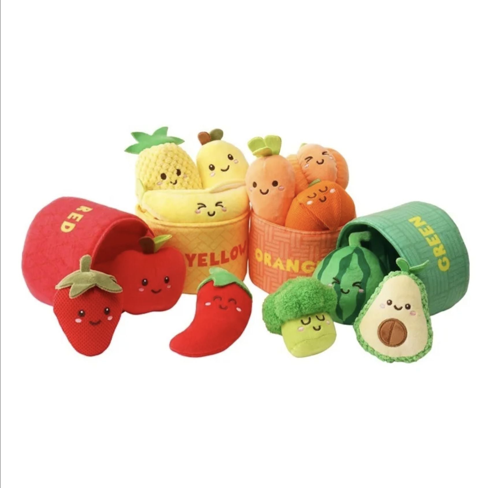 Pack de frutas y verduras en tela- conteo, colores, velcro y texturas