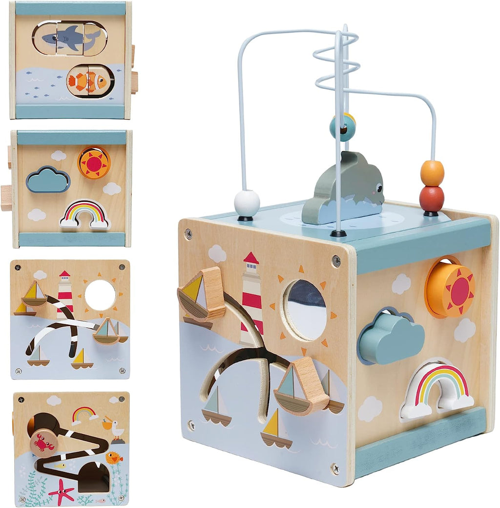 Cubo sensorial madera mar