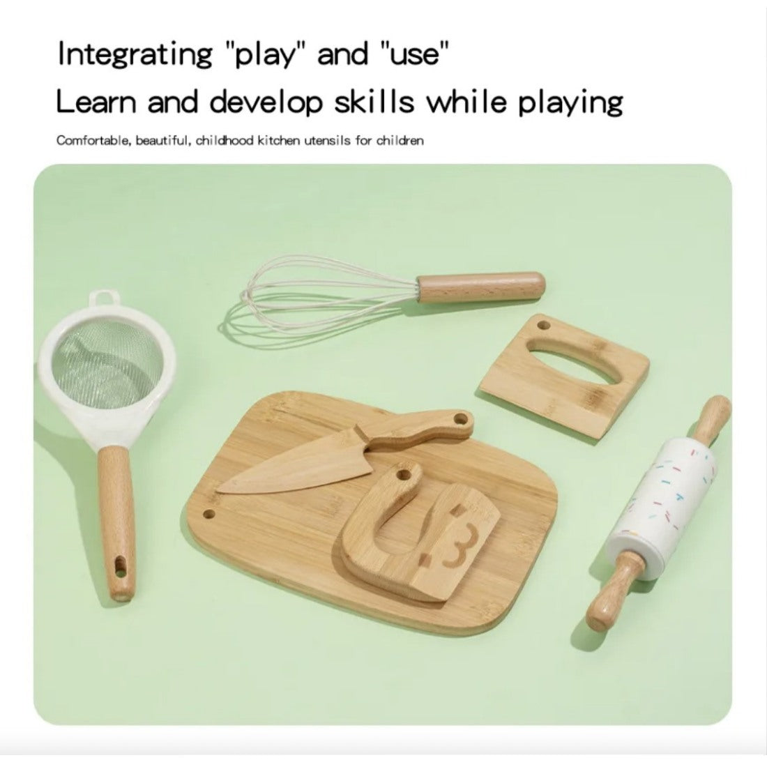 Juego de cocina con accesorios de madera para niños