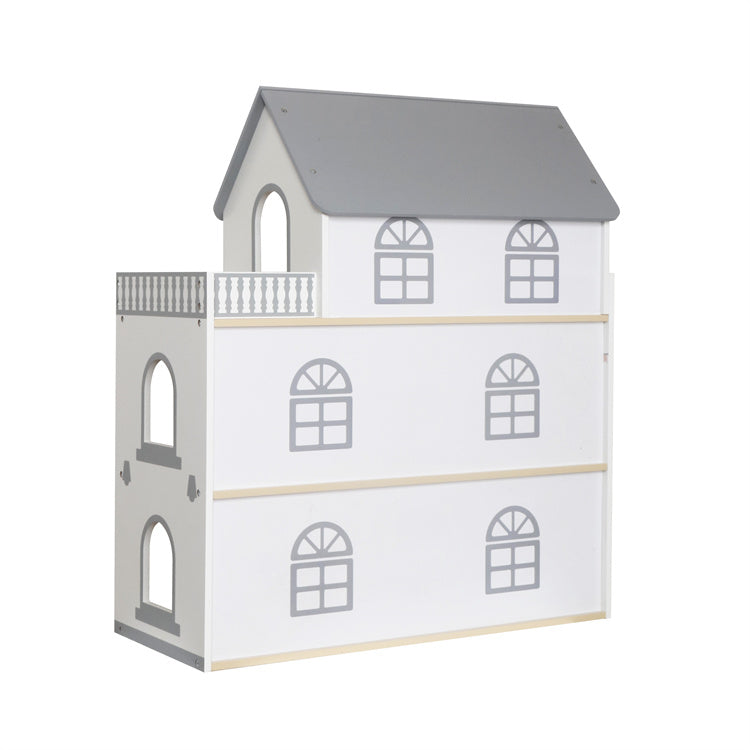 Casita de muñecas de madera con balcón