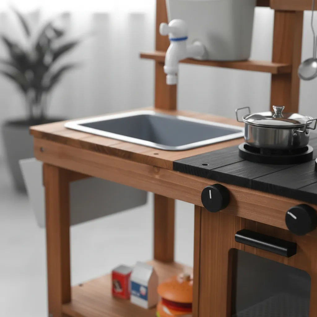 Cocina exterior con jardinera con rueditas