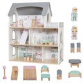 Casita de muñecas de madera con balcón