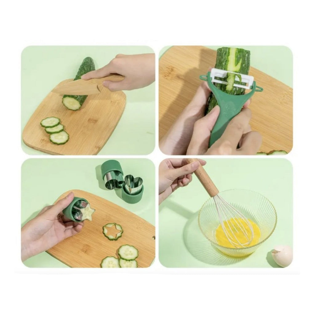 Juego de cocina con accesorios de madera para niños