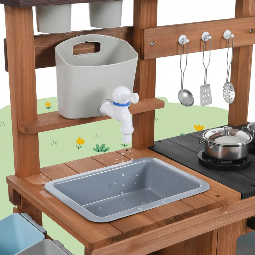 Cocina exterior con jardinera con rueditas