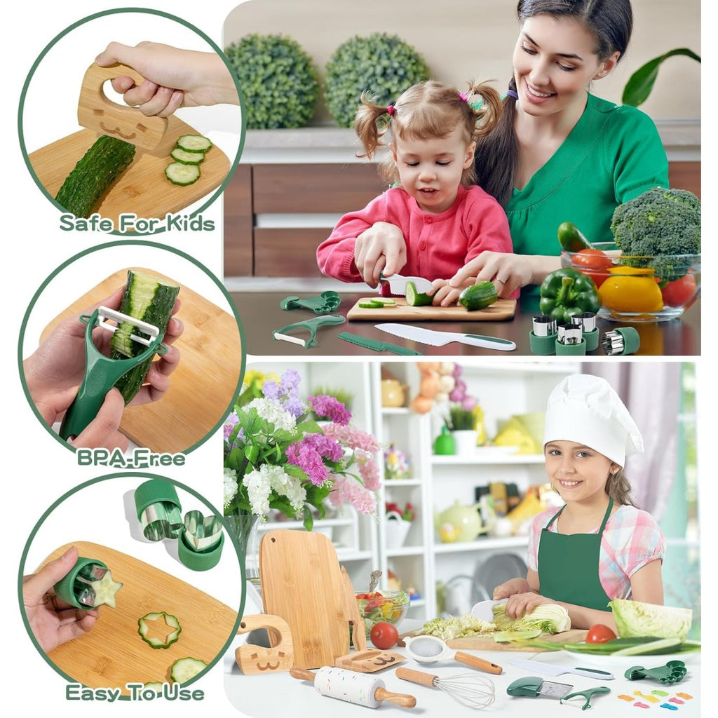 Juego de cocina con accesorios de madera para niños