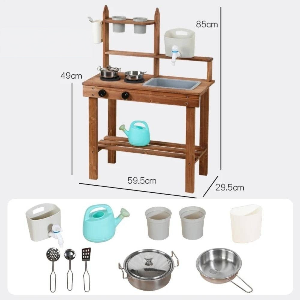 Cocina exterior de madera con grifo